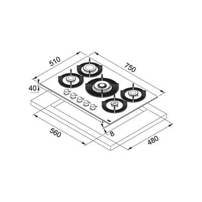 Piano Cottura FRANKE a Gas 5 Fuochi Gas 75 cm Colore Avena FHSM7554GDCOAE - 2