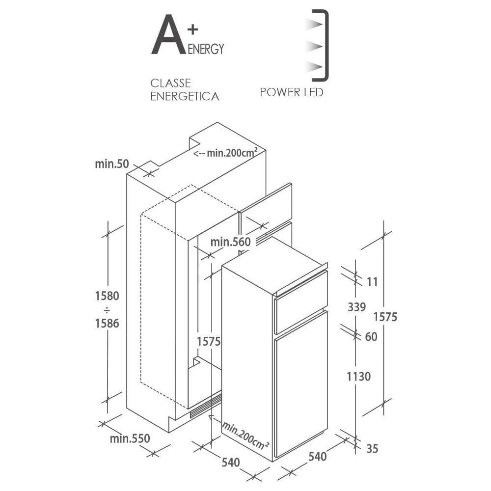 Frigorifero CANDY Doppia Porta Incasso Statico Classe E CTM516EW - 2
