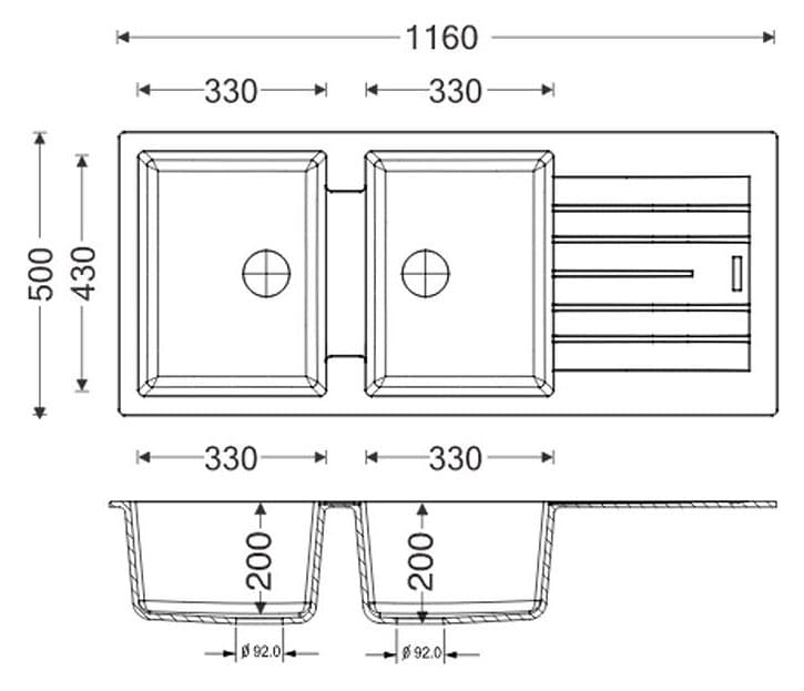 Lavello APELL 2 Vasche con gocciolatoio Reversibile colore Nero cod: PTPL1162TB - 2