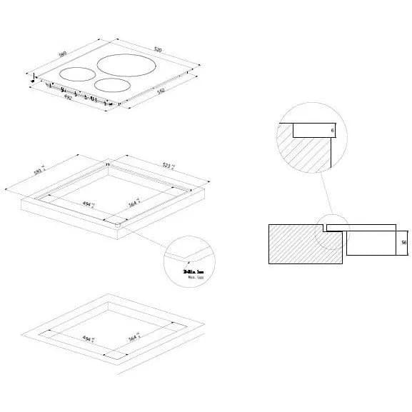 Piano Cottura ROSIERES a induzione 3 Fuochi 60 cm Colore vetro nero RID346BV - 2