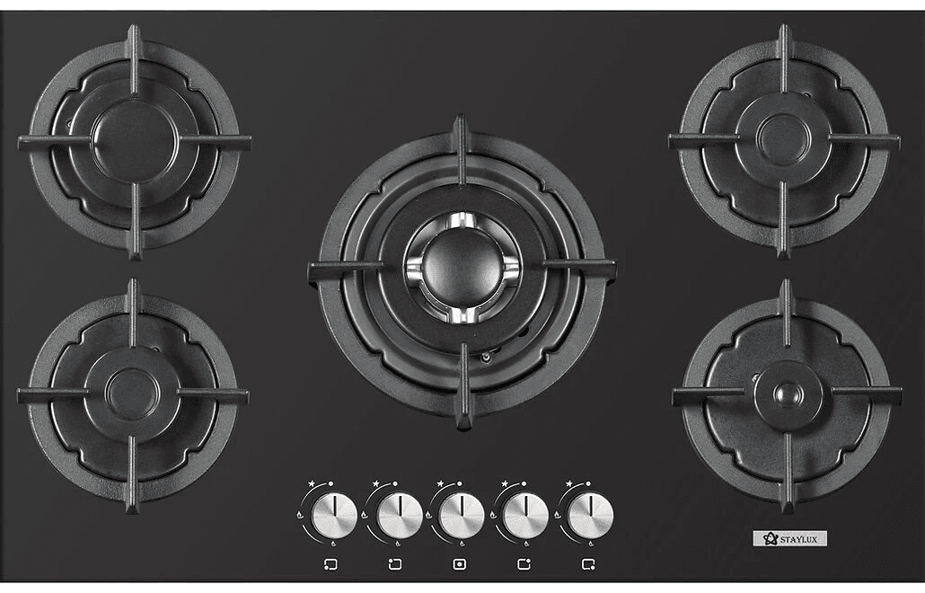 Piano cottura STAYLUX da Incasso a Gas 5 fuochi 75 cm Vetro C7-50BTF-NERO/GHISA