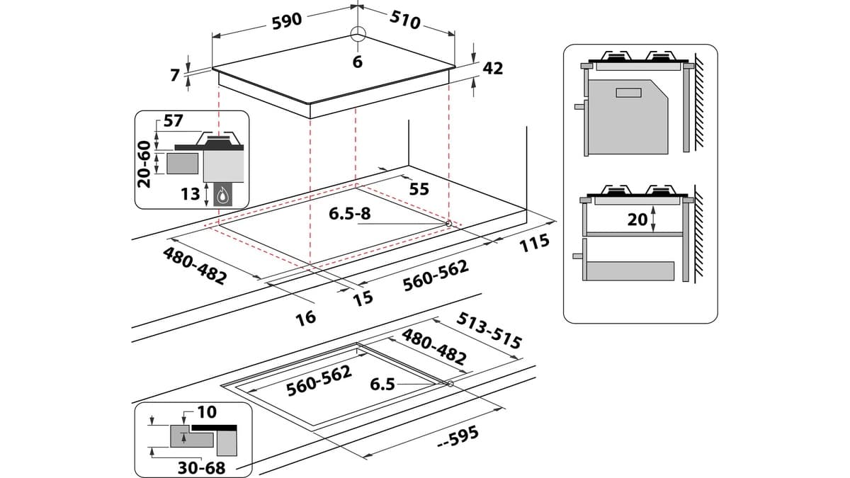 Piano Cottura WHIRLPOOL a Gas 4 Fuochi 60 cm Vetro Nero GOA 6423/NB1 - 4