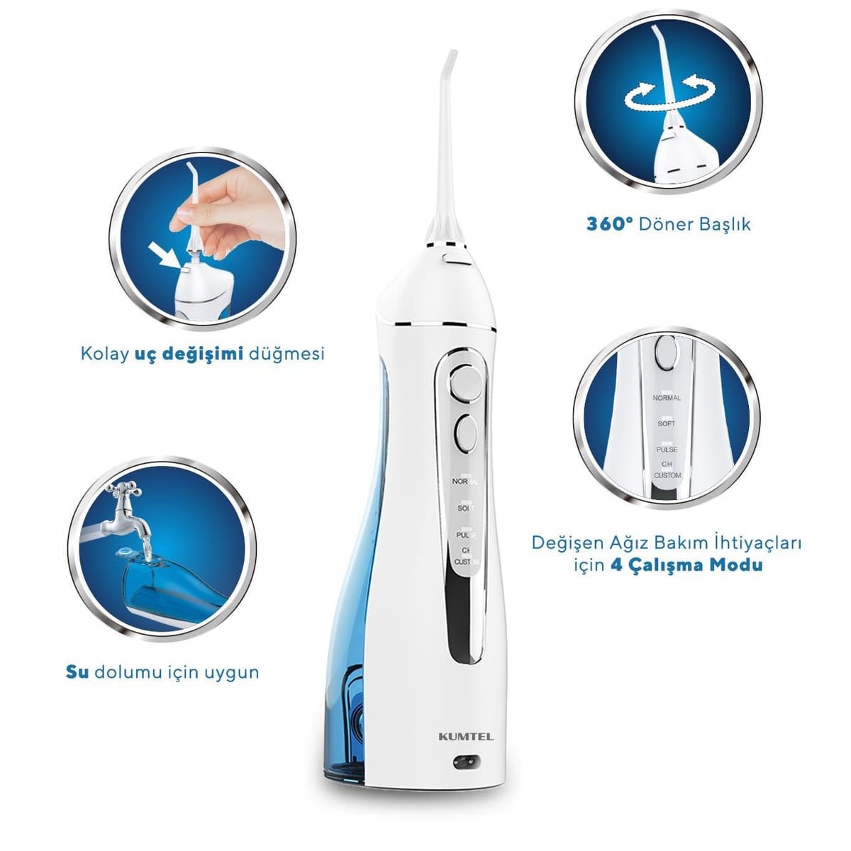 Idropulsore KUMTEL dentale e orale portatile a 3 testine cod: HDD-01 - 3