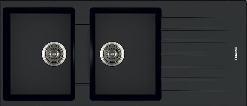 Lavello APELL 2 Vasche con gocciolatoio Reversibile colore Nero cod: PTPL1162TB