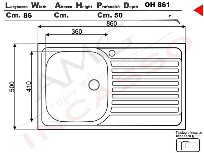 Lavello APELL 1 Vasca con gocciolatoio a destra colore Acciaio cod: OHN861IRPC - 2