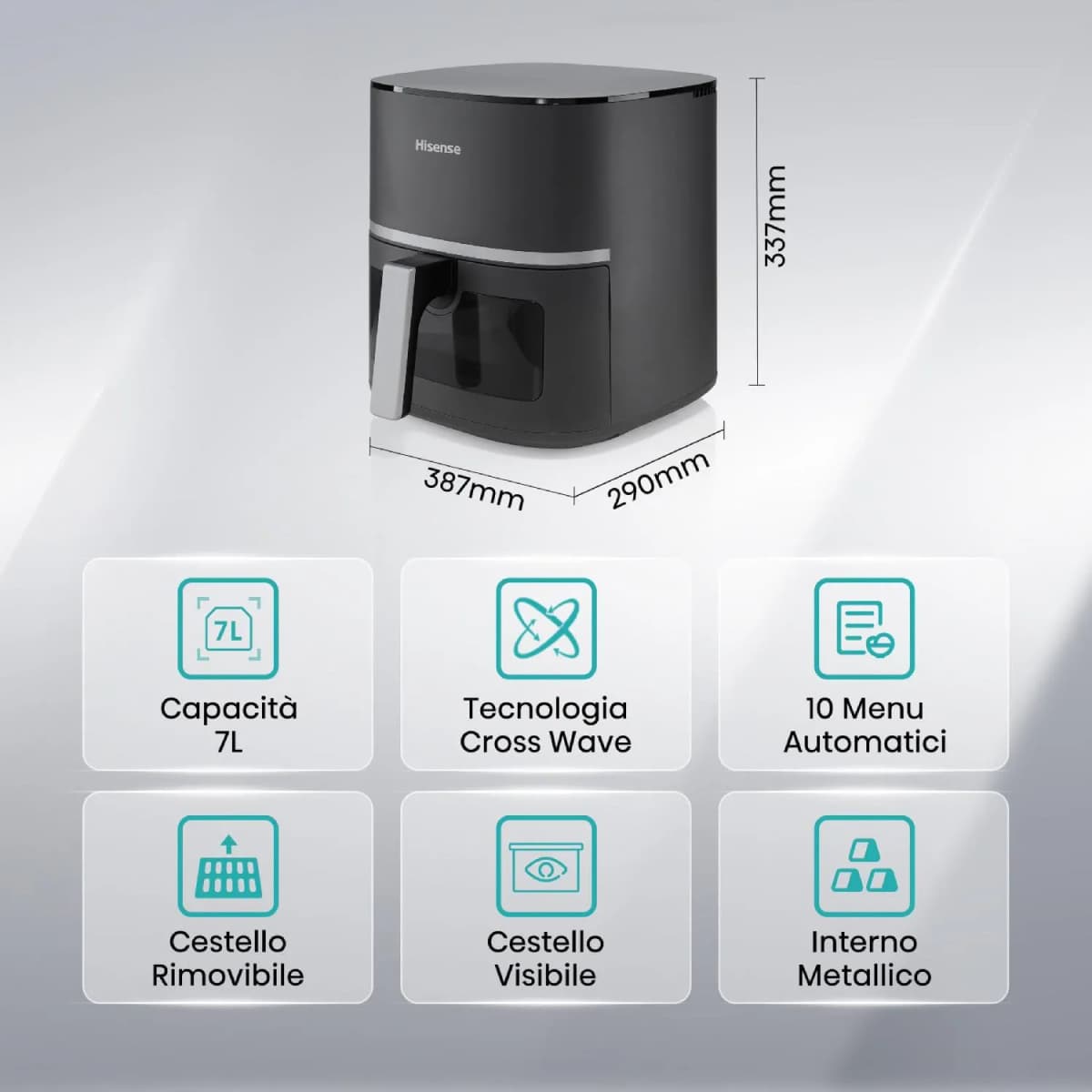 Friggitrice Ad Aria HISENSE Potenza 1800 W 7 Litri HAF1900D - 3