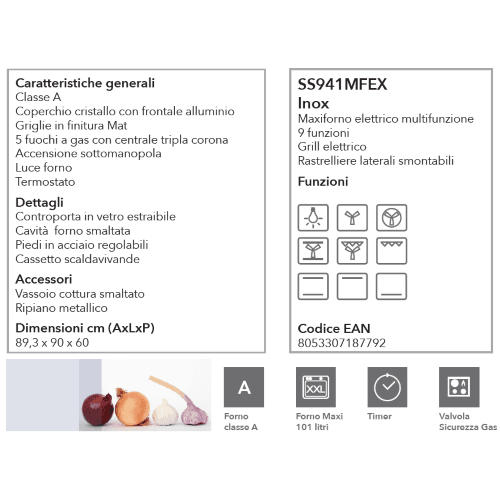 Cucina SCHAUB LORENZ 5 Fuochi a Gas Tutto Forno elettrico 90x60cm Inox SS941MFEX - 4