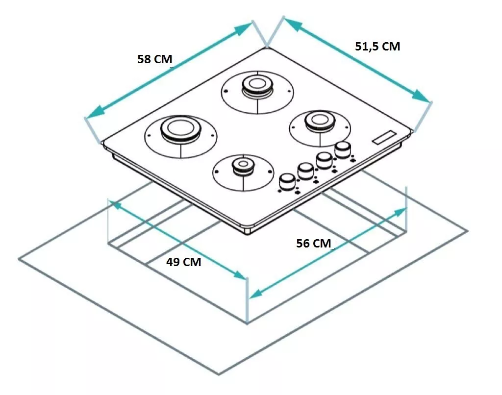 Piano cottura LAREL da Incasso a Gas 4 fuochi 60cm Inox L848X - 4