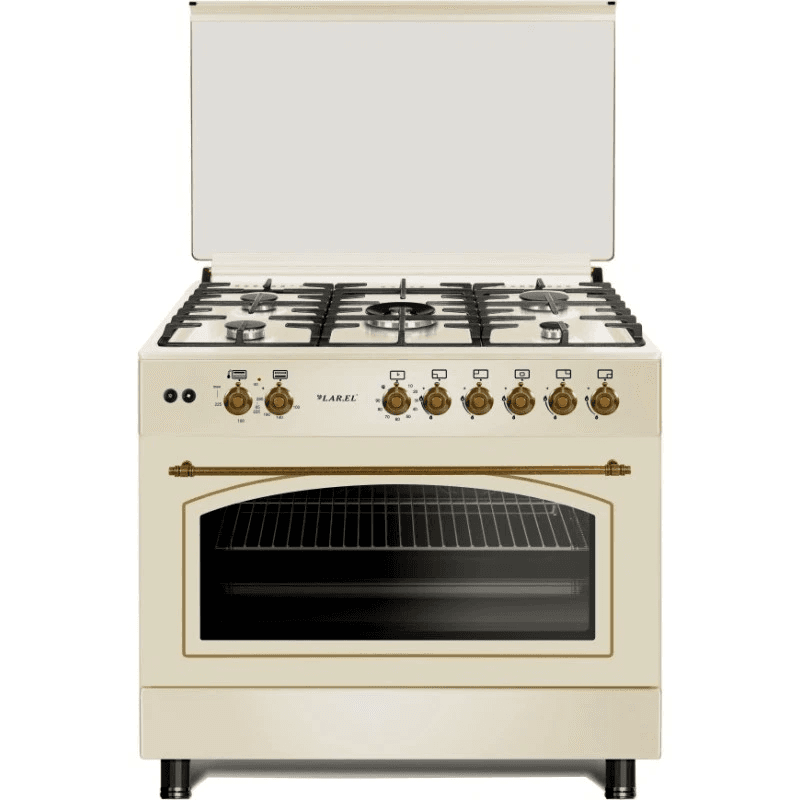 Cucina LAREL 5 Fuochi a Gas Tutto Forno elettrico 90x60cm Beige L90ER