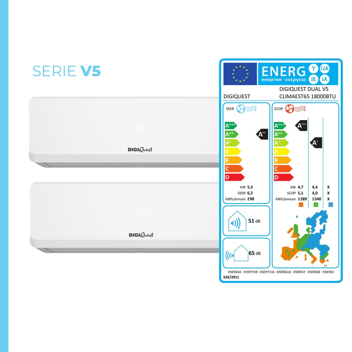 Condizionatore DIGIQUEST Dual Split 9000/9000 BTU / V5 A+++/ A++ Inverter CLIMA00065