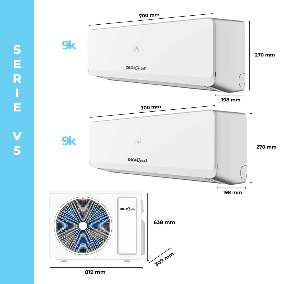 Condizionatore DIGIQUEST Dual Split 9000/9000 BTU / V5 A+++/ A++ Inverter CLIMA00065 - 2